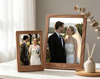 Personalized Trapezoid Wooden Photo Frame, Custom Solid Wood Picture Frame, Beech & Walnut Desk Display, DIY Couple Gift, Modern Home Decor