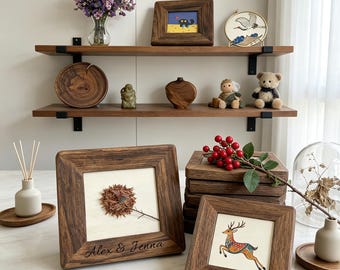 Personalized Solid Wood Photo Frame, Handmade Wooden Picture Frame, Mortise and Tenon Rustic Frame, Vintage Desk Display, Custom Size Frame