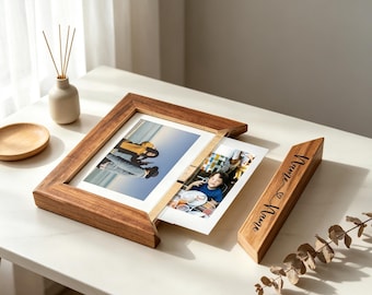 Personalized Walnut Wood Instax Photo Frame, Custom Mini 3 Inch Picture Holder, Polaroid Display Frame, Couple Gift, Fridge Magnet Decor