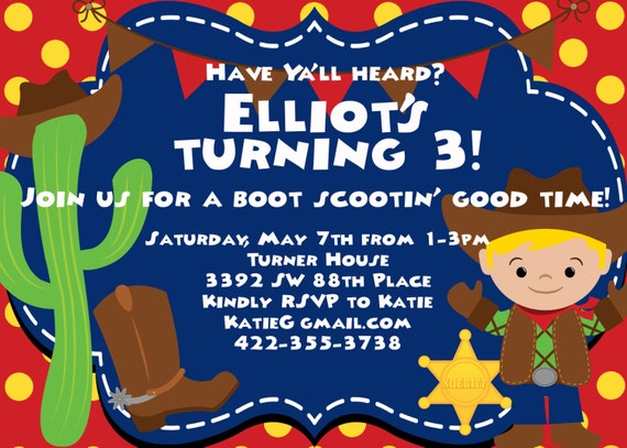 Cowboy Theme Party Birthday Invitation Etsy