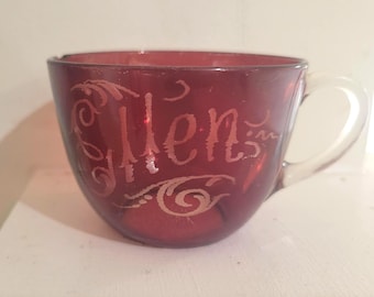 Vintage Ruby Flash Glass Souvenir Teacup.