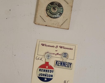 Vintage 1960s Kennedy Johnson Campaign Pin & 1941 Union Pin (With Holders)