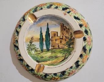 Vintage Capodimonte Hand Painted Gilded Italian Ashtray