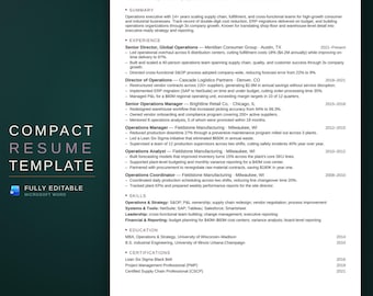 ATS Resume Template for Microsoft Word, 1 & 2 Page Resume with Cover Letter