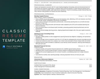 ATS Resume Template for Microsoft Word, 1 & 2 Page Resume with Cover Letter