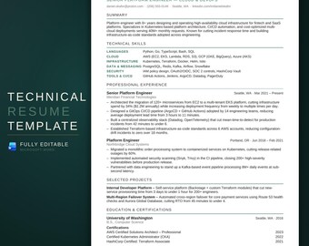 ATS Resume Template for Microsoft Word, 1 & 2 Page Resume with Cover Letter