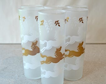 Vintage MCM Libbey Cavalcade Collection Tall Frosted Tom Collins Highball Glasses, set of 6 (1950s)