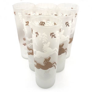 Set of 6 1950s MCM Libbey Cavalcade Collection Tall Frosted Tom Collins Highball Glasses