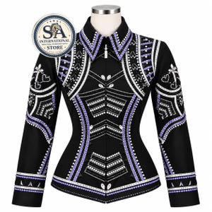 Black Western Showmanship Jacket, Silver Crystal Rodeo Queen Blazer, Women's Equestrian Horse Riding Show Jacket, Horsemanship show jacket