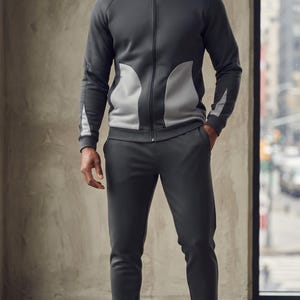 Conjunto deportivo con cremallera para hombre / Chaqueta deportiva moderna, pantalones de chándal ajustados / Ropa deportiva de alto rendimiento