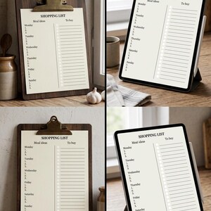 Minimalist Meal Planner and Shopping List Printable, Neutral Grocery List, Kitchen Menu Board, Minimal Aesthetic A4 PDF, Instant Download