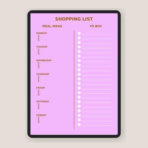 Pink Meal Planner and Shopping List Printable, Weekly Grocery List, Kitchen Menu Board, Pastel Food Planner A4 Letter PDF, Instant Download