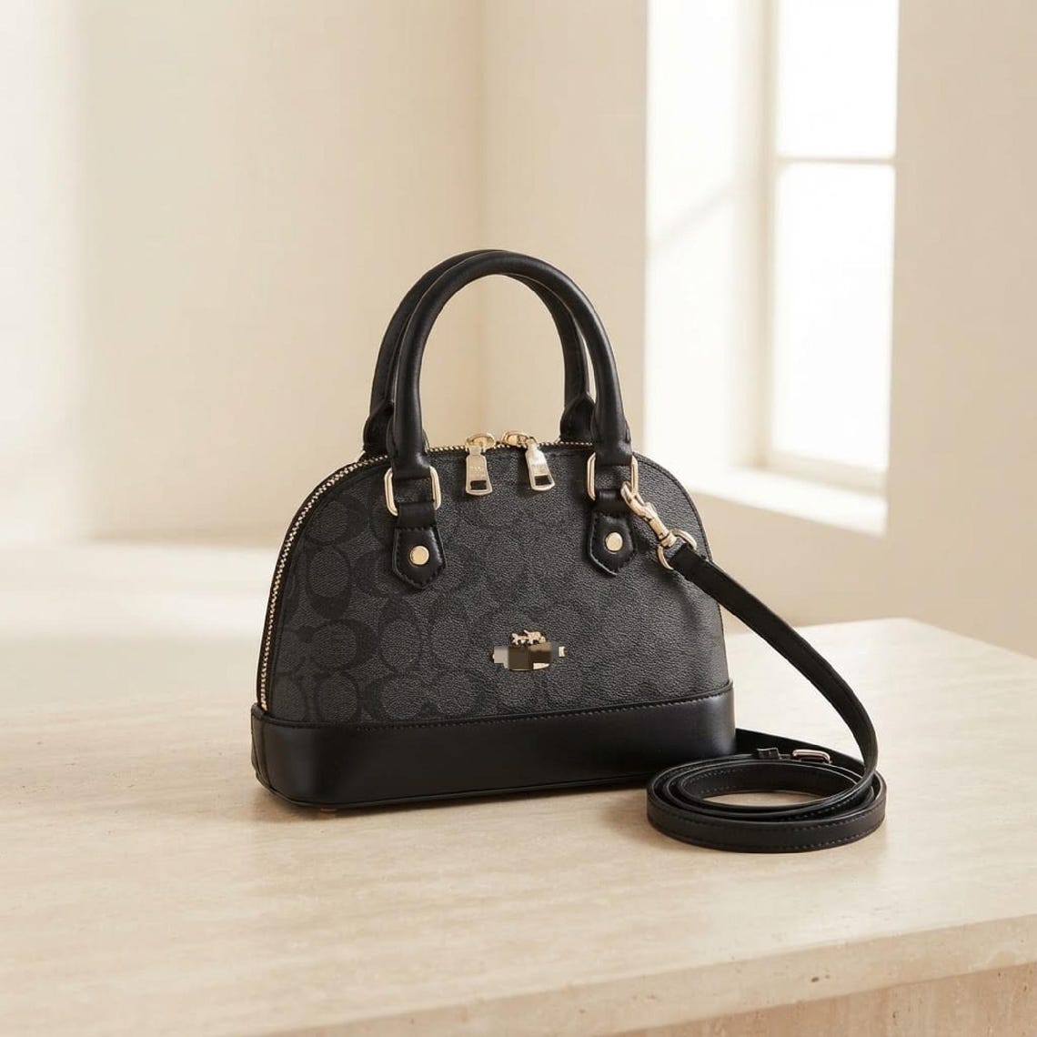 Mini Satchel Bag, Signature Print Crossbody Purse, Structured Top Handle Handbag, foto 1 di 5