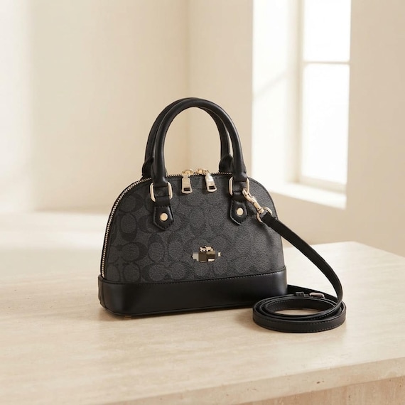 Mini Satchel Bag, Signature Print Crossbody Purse, Structured Top Handle Handbag