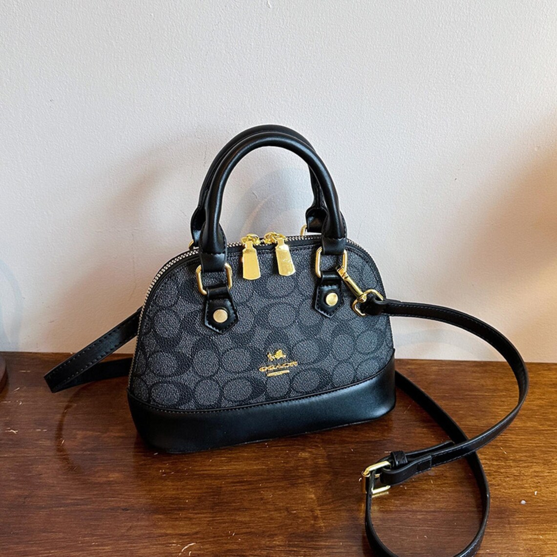 Mini Satchel Bag, Signature Print Crossbody Purse, Structured Top Handle Handbag, foto 2 di 5