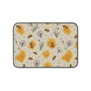 Honeycomb and Bees Kitchen Dish Mat | Microfiber Sink Mat, Floral Dandelion Pattern