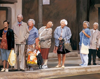 Bus stop queue, Giclée print