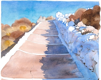 Noisy shadows on a quiet path, Watercolour Giclée print