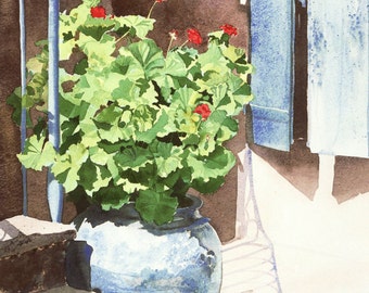 Turquoise shutters, Watercolour Giclée print