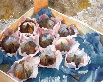 wrapped figs in a crate Watercolour Giclée print