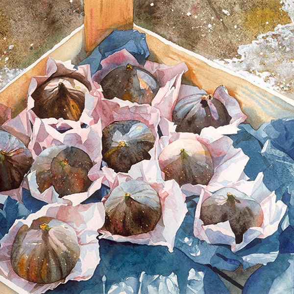 wrapped figs in a crate Watercolour Giclée print