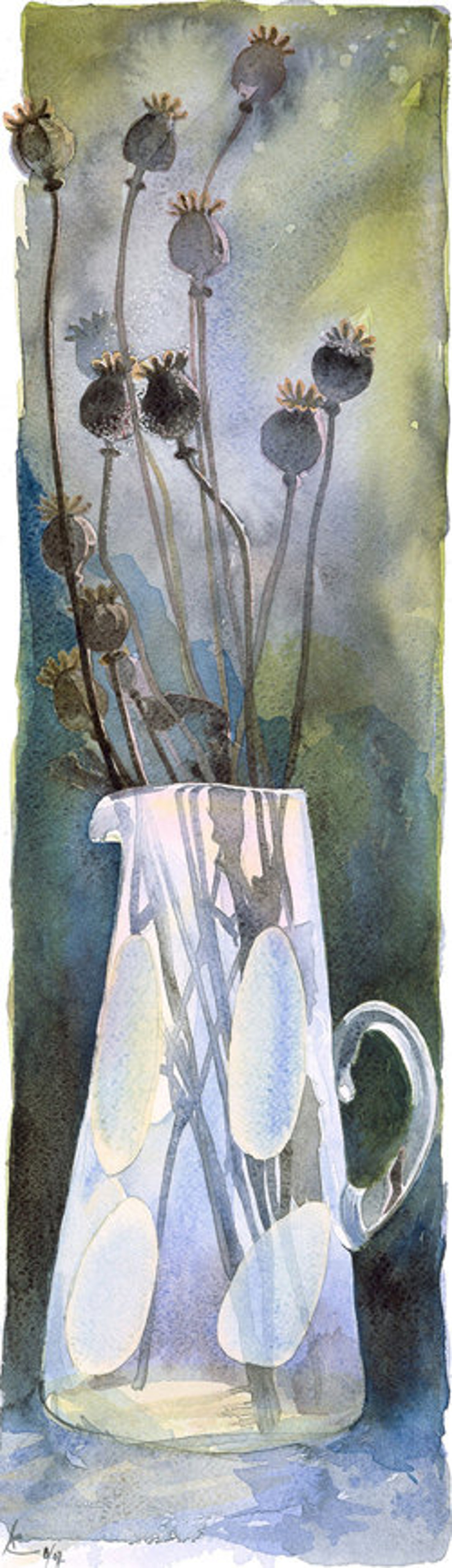 Poppy Seed Heads in a Vase, Watercolour Giclée Print Etsy