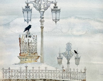 Crows in the Snow on Brighton seafront, Giclée print