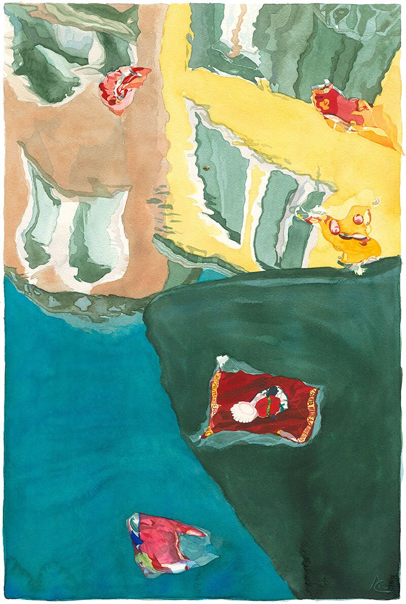 Watercolour Giclée Print Orange Wrappers Floating in Water Etsy