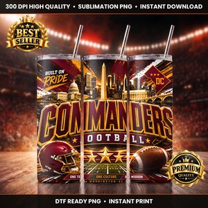 COMMANDERS 20oz Tumbler Wrap PNG, Football Sublimation Design, Game Day Tumbler, Digital Download