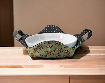 Funda para bol de pasta/tarta de 23 cm o portaplatos de 25 cm con asas, agarradera para ollas, tapa para microondas, soporte para platos calientes con gancho, funda para latas