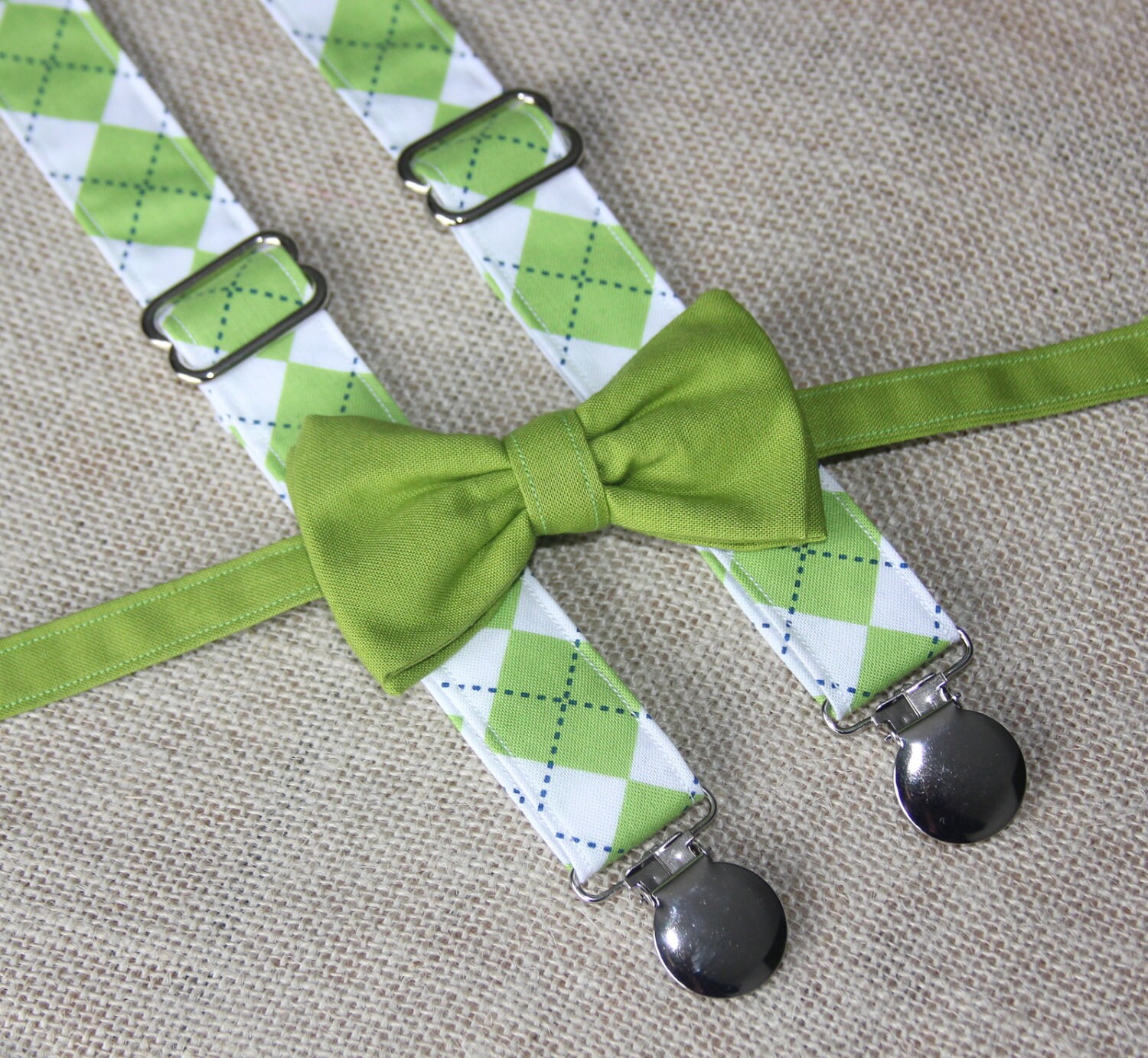 Solid Lime Green Bow Tie and Green Argyle Suspenders set Etsy