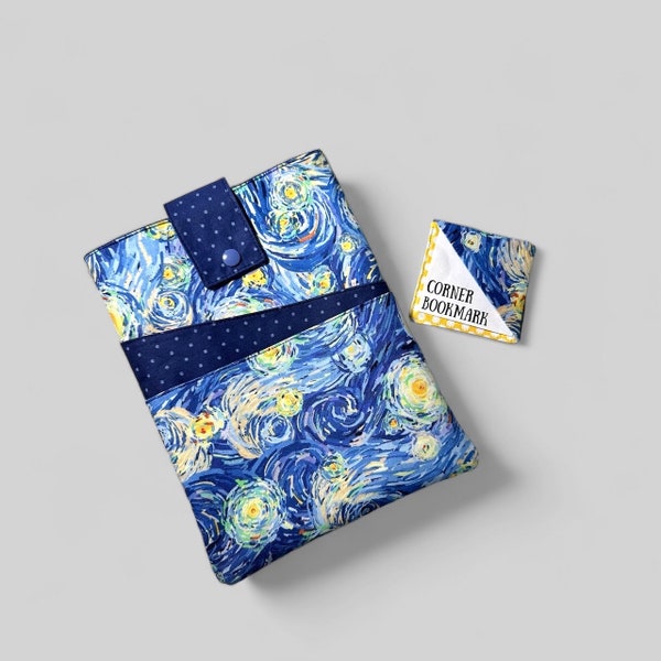 Starry Nights inspired Book Sleeve. Padded Kindle Case. Ipad cover. Zipper Pouch. E-reader Protector. Bookish Lover Gift. Paperwhite cozy