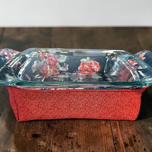 Casserole Dish/Bread Pan Cozy Carrier, Microwaveable Hot Pad Reversible 9x13 8x8 Meatloaf Cake Brownie Square Holder Cover Coral Teal Floral