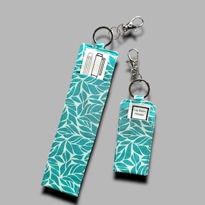 Ready To Ship! Teal Lip Balm Keychain & Pen Holder for Lanyard. Accessory Gift for Teacher Nurse. Chapstick Wallet Strap Purse Blue Leaves