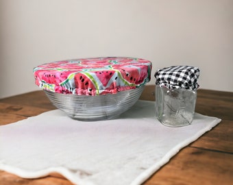 Reversible Bowl Dish Cover, Cotton Jar Bonnet, Cloth Sourdough Bread Proofing Food, watermelon plaid Kitchen Gift for Her, Mixer Dust Cover