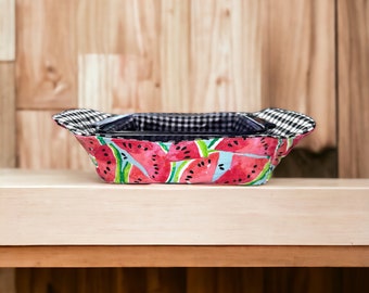 Casserole Dish/Bread Pan Cozy with Handle covers, Microwaveable Hot Pad, Reversible 9x13, 8x8, Meatloaf Cake Watermelon Pot Holder, Pyrex