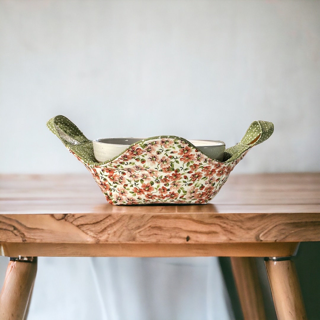 Bowl Cozy with Handles, Regular size 6", Microwaveable Bowl Cover, Soup Bowl cozy, Ice cream cozies, Pot Holder, Coozie Kitchen Accessory