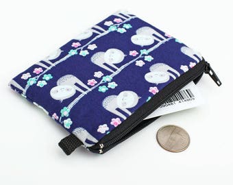 Meditating Sloth Pattern Canvas Change Coin Purse Retro Wallet Bag With Zip