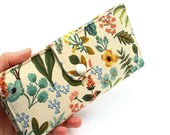 Botanical Long Wallet, Women 39 s Flower Wallet, Fabric Travel Wallet, Bifold Passport Wallet, Foliage Large Wallet - herb garden in beige