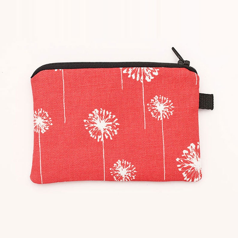 Floral Coin Purse Small Red Wallet Padded Fabric Zipper Etsy