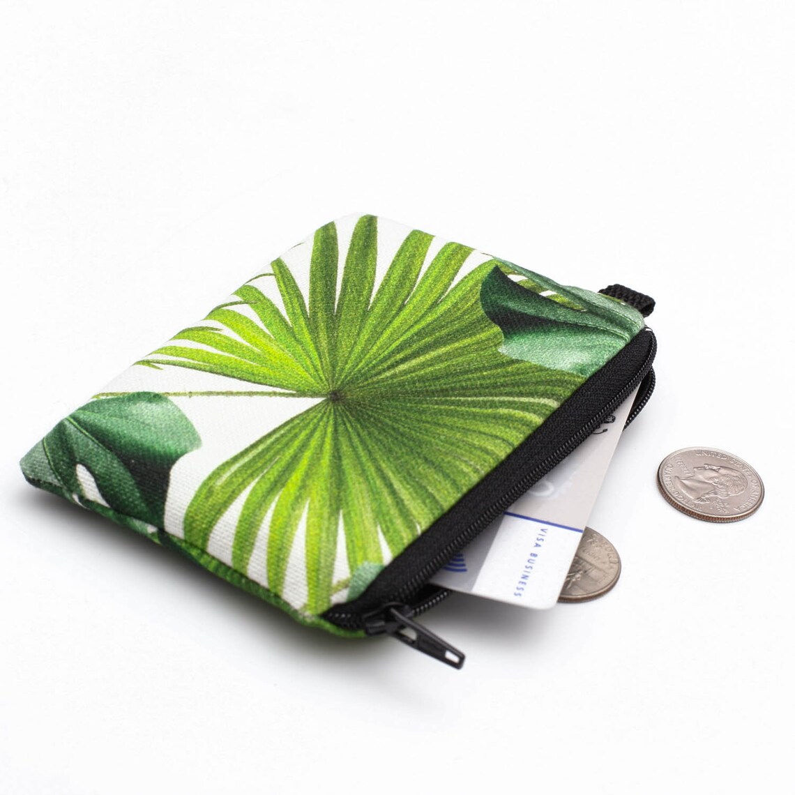 Palm Coin Purse Green Coin Wallet Monstera Zipper Pouch Zip Etsy