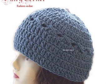 berretto cappello in lana uncinetto blu jeans