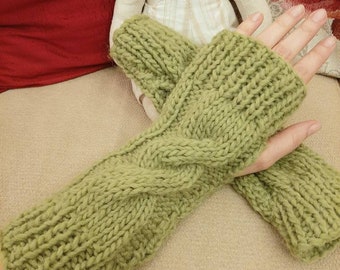 Gants tricotés à la main doux et chauds sans doigts Acid Green long type
