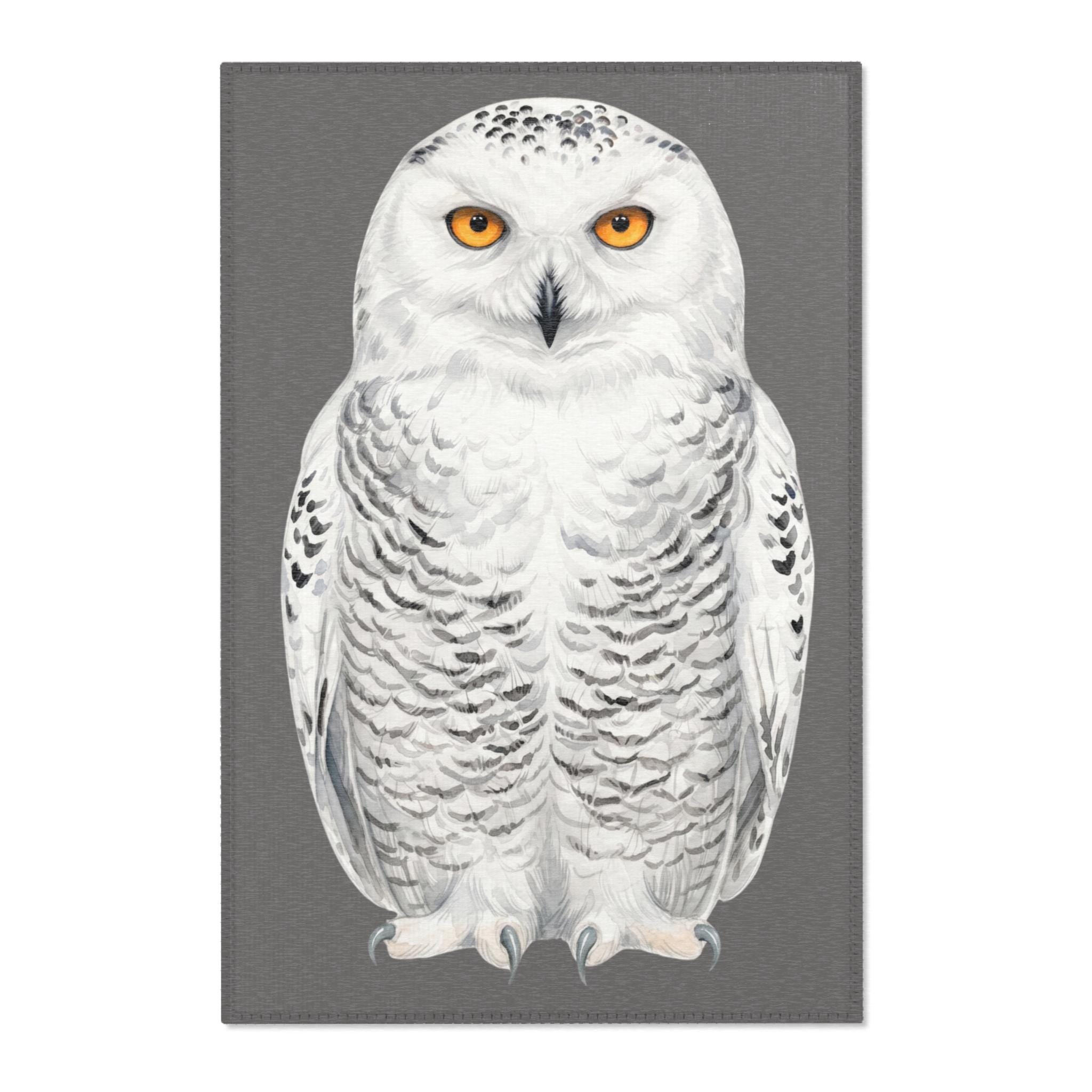 Snowy Owl Illustration Area Rug | Wildlife, Gray Background