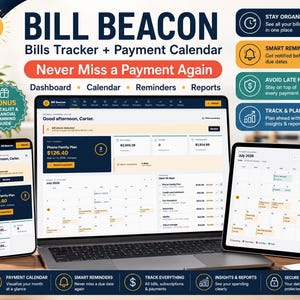 Bill Tracker Payment Calendar | Offline Bills Organizer (Digital HTML Planner)