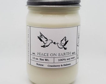 Peace on Earth Candle, Christmas Candles, Christmas Tree Candles, Cranberry Candles, Christmas Gifts, 12 oz.