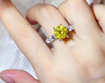 Anello di fidanzamento con moissanite gialla da 3 carati / Anello nuziale solitario in argento sterling con taglio a cuscino
