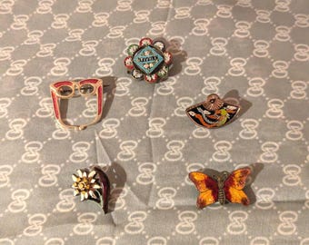 Vintage Enamel Brooch Pin: Tivoli Mosaic, Cloisonne Fan, Edelweiss, Butterfly, Spectacles