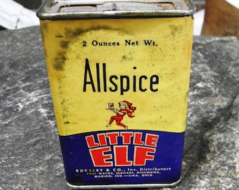 Vintage Bursley's Little Elf Allspice Tin Can - circa 1930 - from DustyMillerAntiques