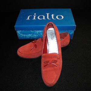 Vintage Rialto Lady's Red Suede Waffle Flat Shoes size 8 1/2 M 1990s from DustyMillerAntiques image 1